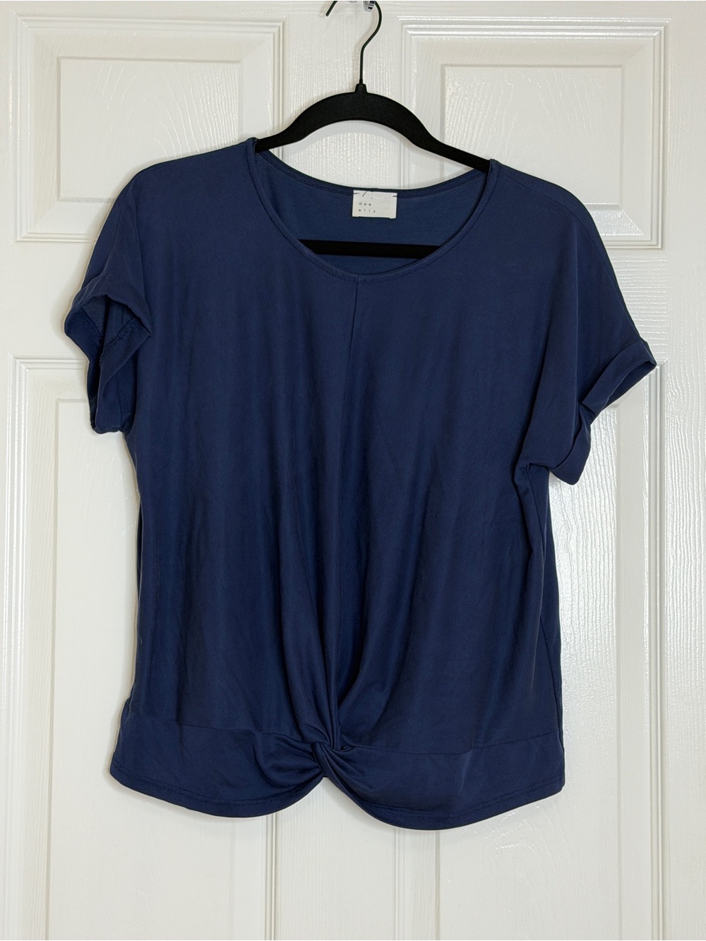 Dee Elly Blue Modal Twist Front Short Sleeve Top Size Medium